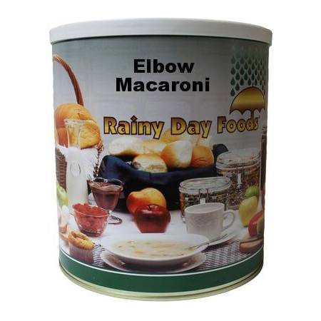 A 50 oz #10 can of elbow macaroni, perfect for rainy day food.