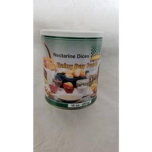 A tin of hyaluronic acid in a white container from  Rainy Day Foods Nectarine Dices.