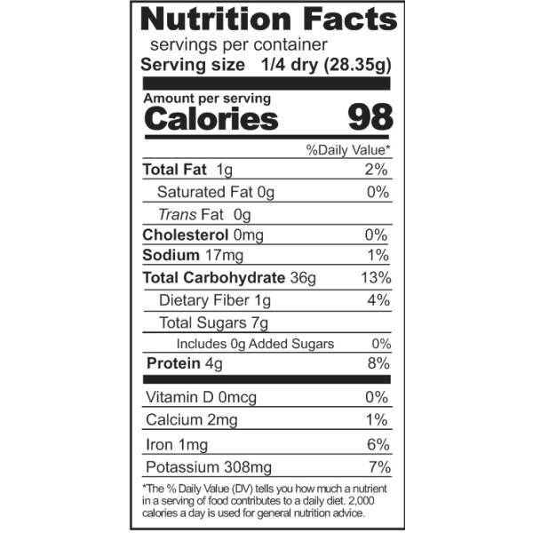 A nutrition label showing the nutrition facts of a gluten-free product.