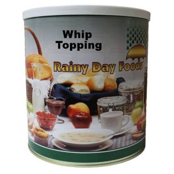 A tin of 71 oz whip topping for rainy day food.