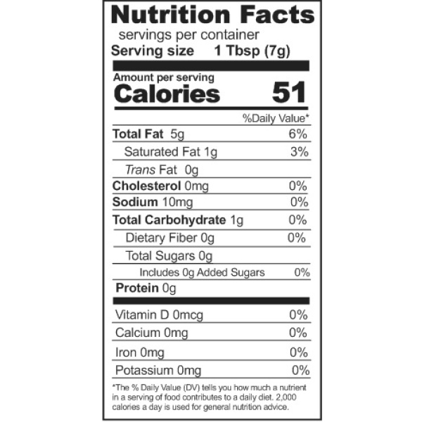 Nutrition label of Rainy Day Foods Shortening Powder.