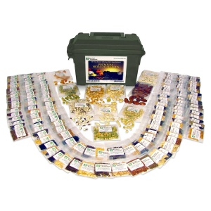 A *Survival Essentials Seeds Premium Heirloom Seeds Vault - 144 Varieties - Over 23,000 Seeds - (SHIPS IN 1-2 WEEKS) full of different kinds of nuts and seeds.