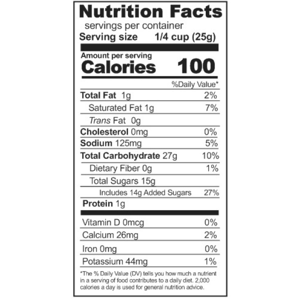 A nutrition label for Rainy Day Foods Vanilla Pudding.