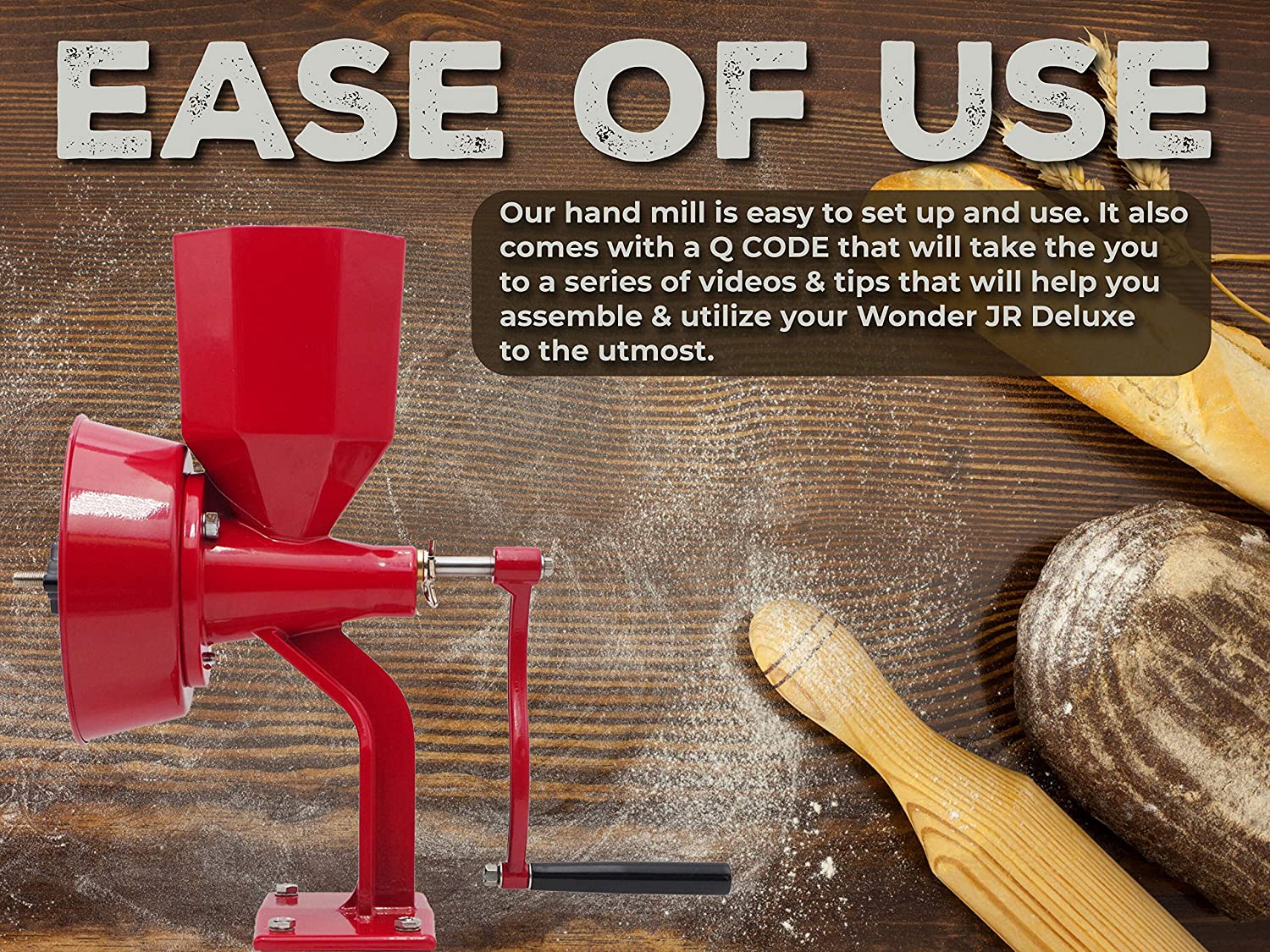 A red manual bread grinder with ease of use.