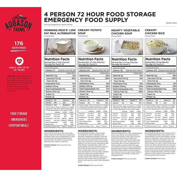 Augason Farms 72 Hour 4-Person Emergency Food Storage Kit - (SHIPS IN 1-2 WEEKS) includes a 4 person 72 hour emergency food supply.