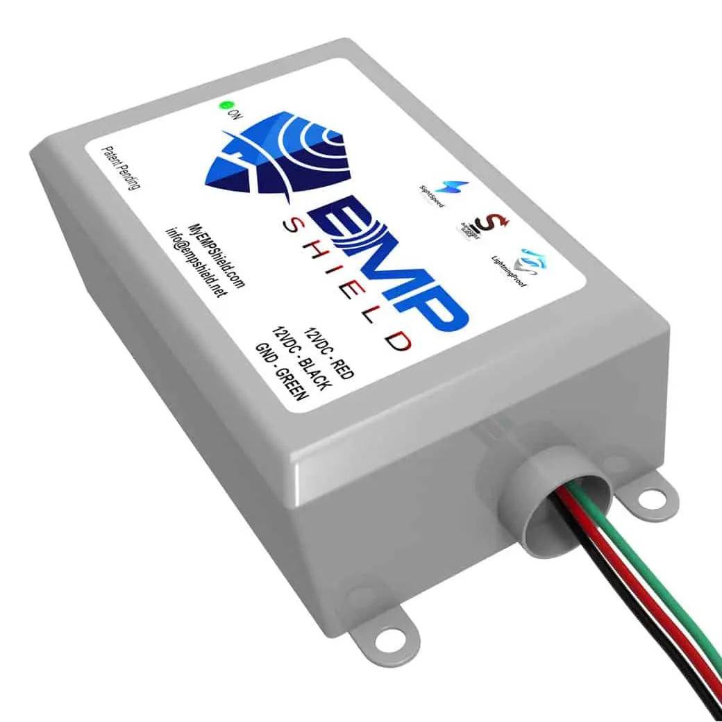 The emp shield power supply is shown on a white background for Automotive EMP & Lightning Protection purposes.