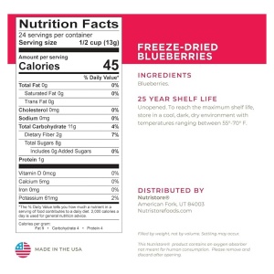 Freeze Dried Blueberries Nutrition Label.