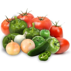 A variety of vegetables on a white background.