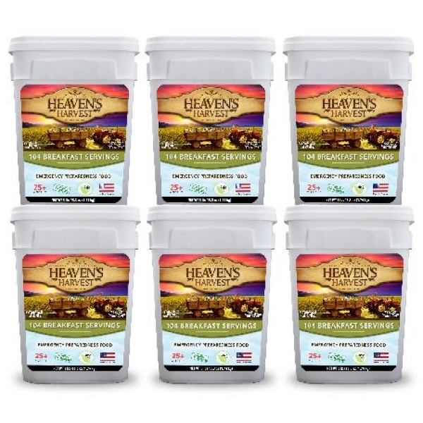 A set of six buckets of [Heaven's Harvest] organic granola.