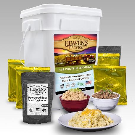 Heaven's gluten-free meal kit featuring chicken and beef protein booster pail.