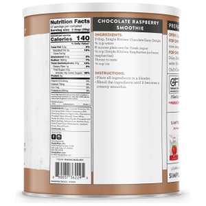 A can of chocolate protein powder with 57 servings on a white background.