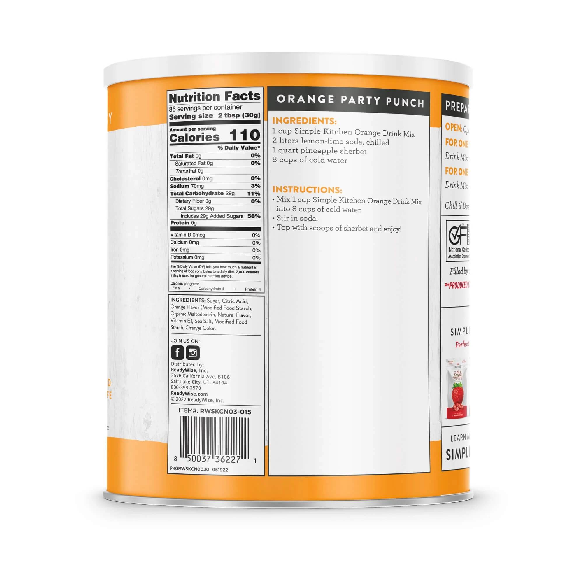 Simple Kitchen Orange Drink Mix #10 Can - 86 Servings.