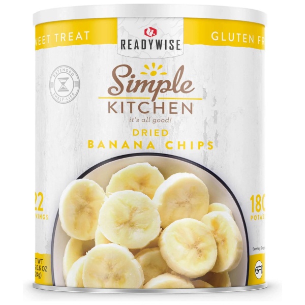 Simple Kitchen Dried Banana Chips in #10 Can with 22 Servings.