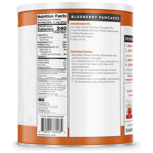 Simple Kitchen Pancake Mix #10 Can - 20 Servings - (SHIPS IN 1-2 WEEKS) Tin Label.