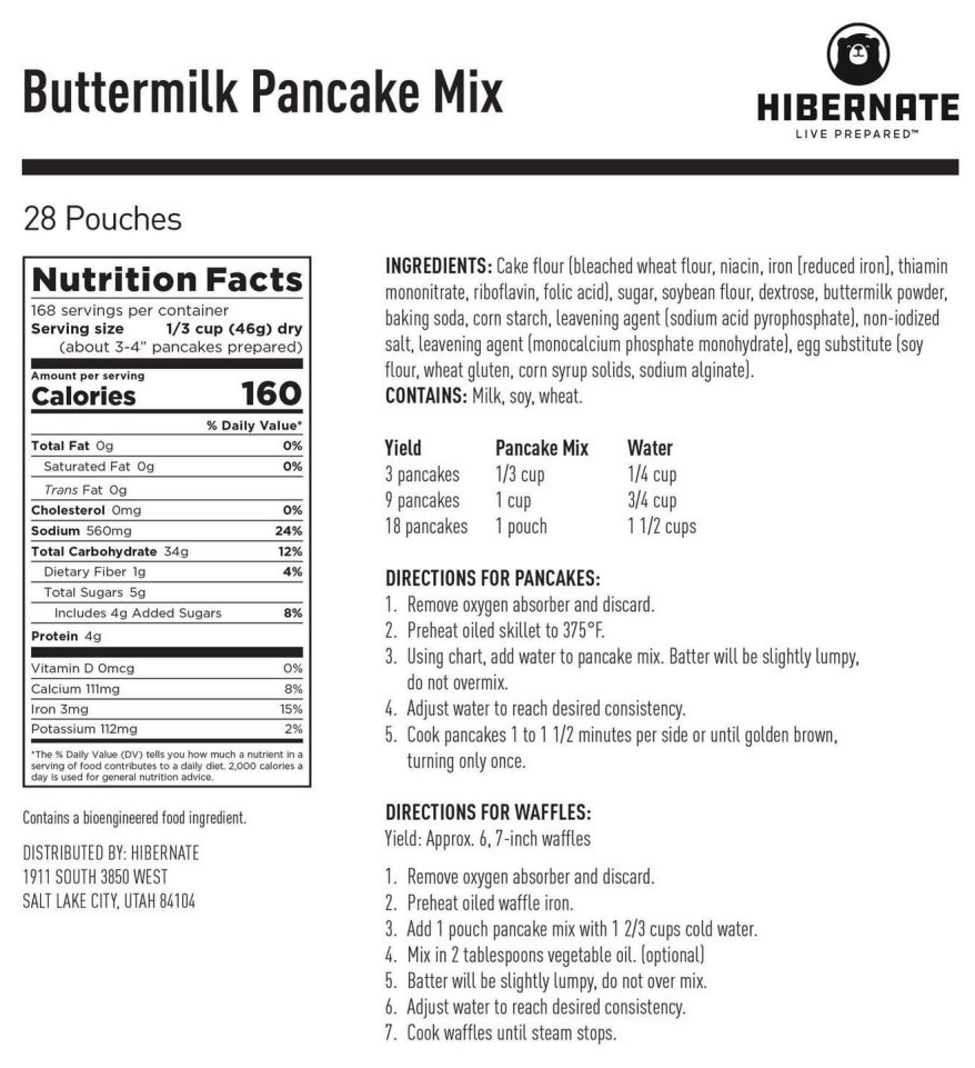 Buttermilk pancake mix pail - 168 servings.