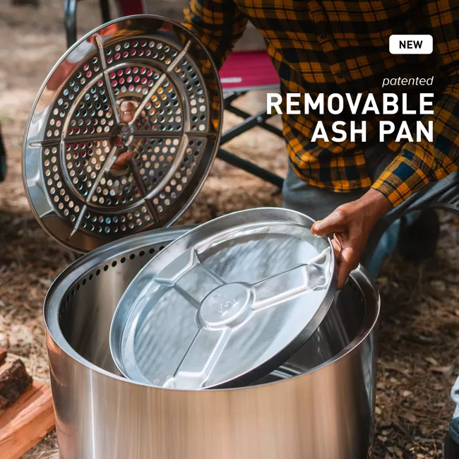 A portable and removable ash pan for the Solo Stove Stainless Steel Bonfire Backyard Bundle 2.0.