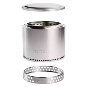A stainless steel container with a lid on it.