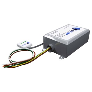 A wired device with concealed model and external LEDs, designed to shield against EMPs, operating on 3 Phase 120-208 Volt AC.