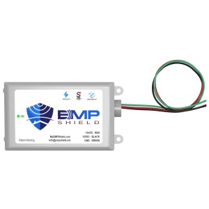 The 24 Volt DC EMP Shield (DC-24V-W) is connected to a power supply.