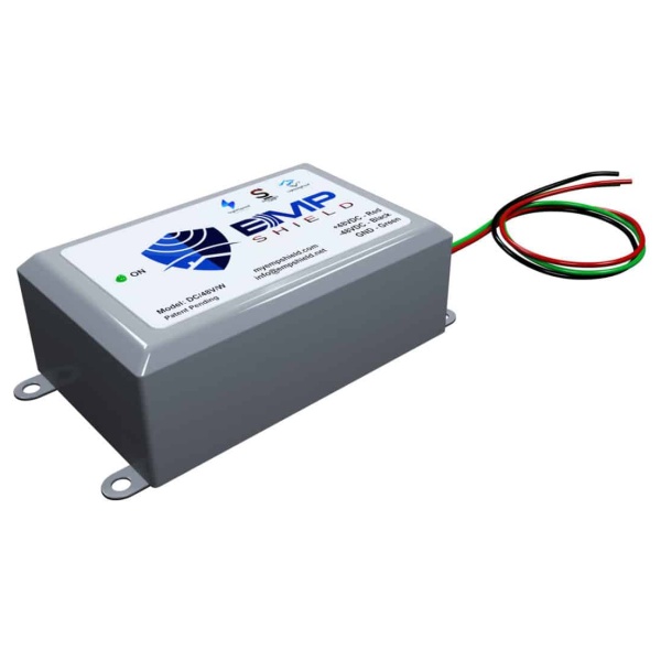 The EMP Shield Solar/Wind 48 Volt DC power supply is set against a white background.