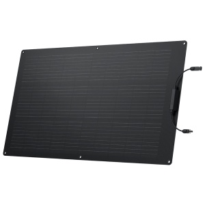 A flexible EcoFlow 100W monocrystalline solar panel on a white background.
