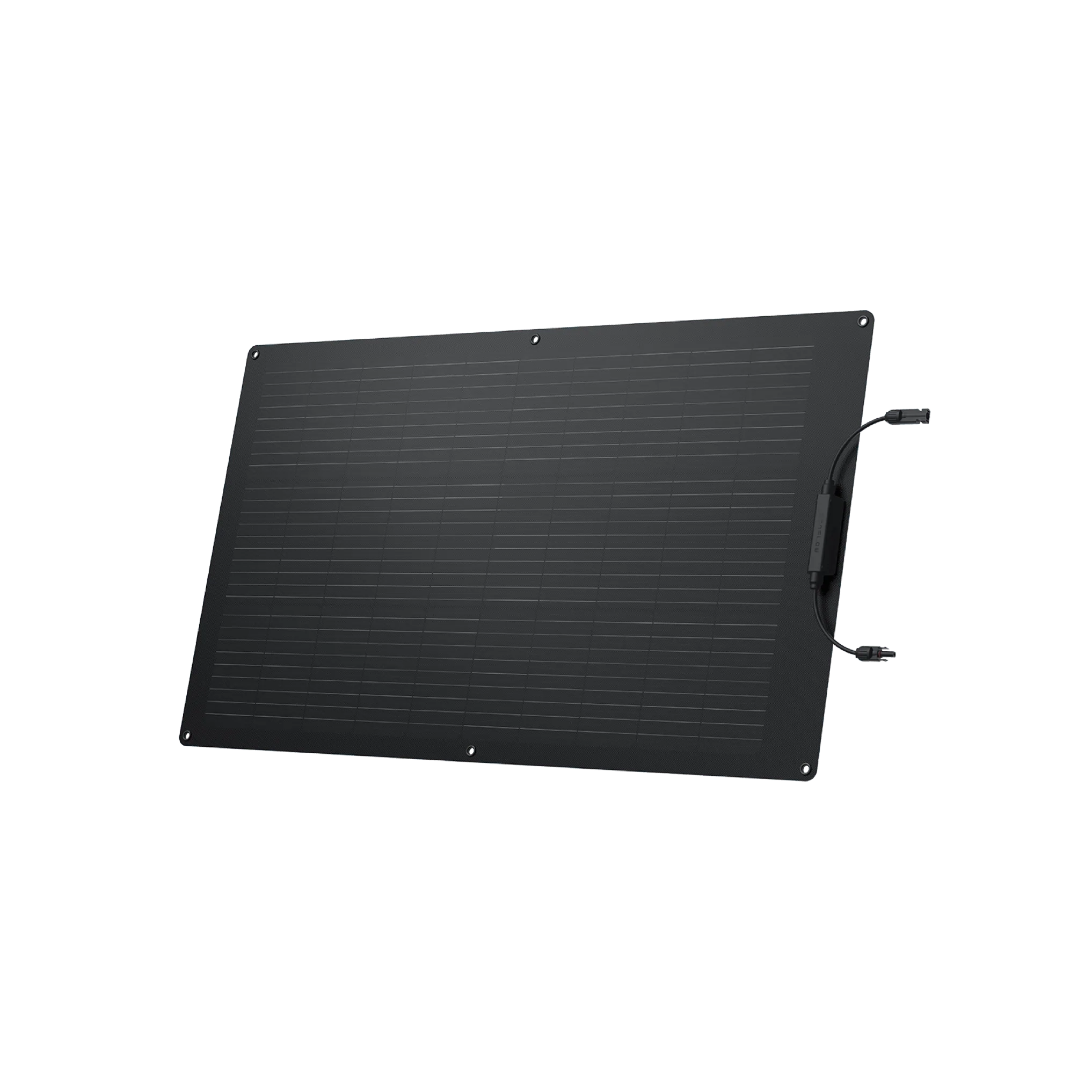 A flexible EcoFlow 100W monocrystalline solar panel on a white background.
