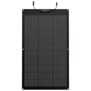 A black solar panel on a blue background available for shipment in 1-2 weeks.
