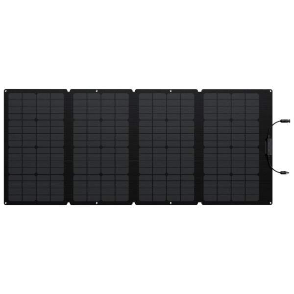 A black EcoFlow 160W Monocrystalline Portable Solar Panel on a blue background.