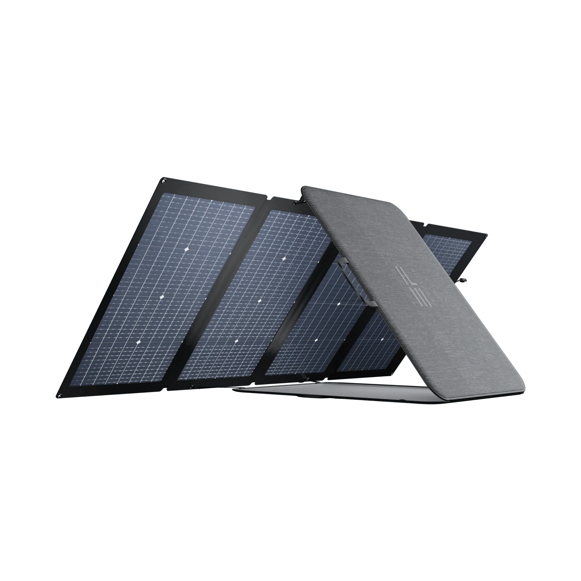 A portable solar charger with two monocrystalline panels on top.