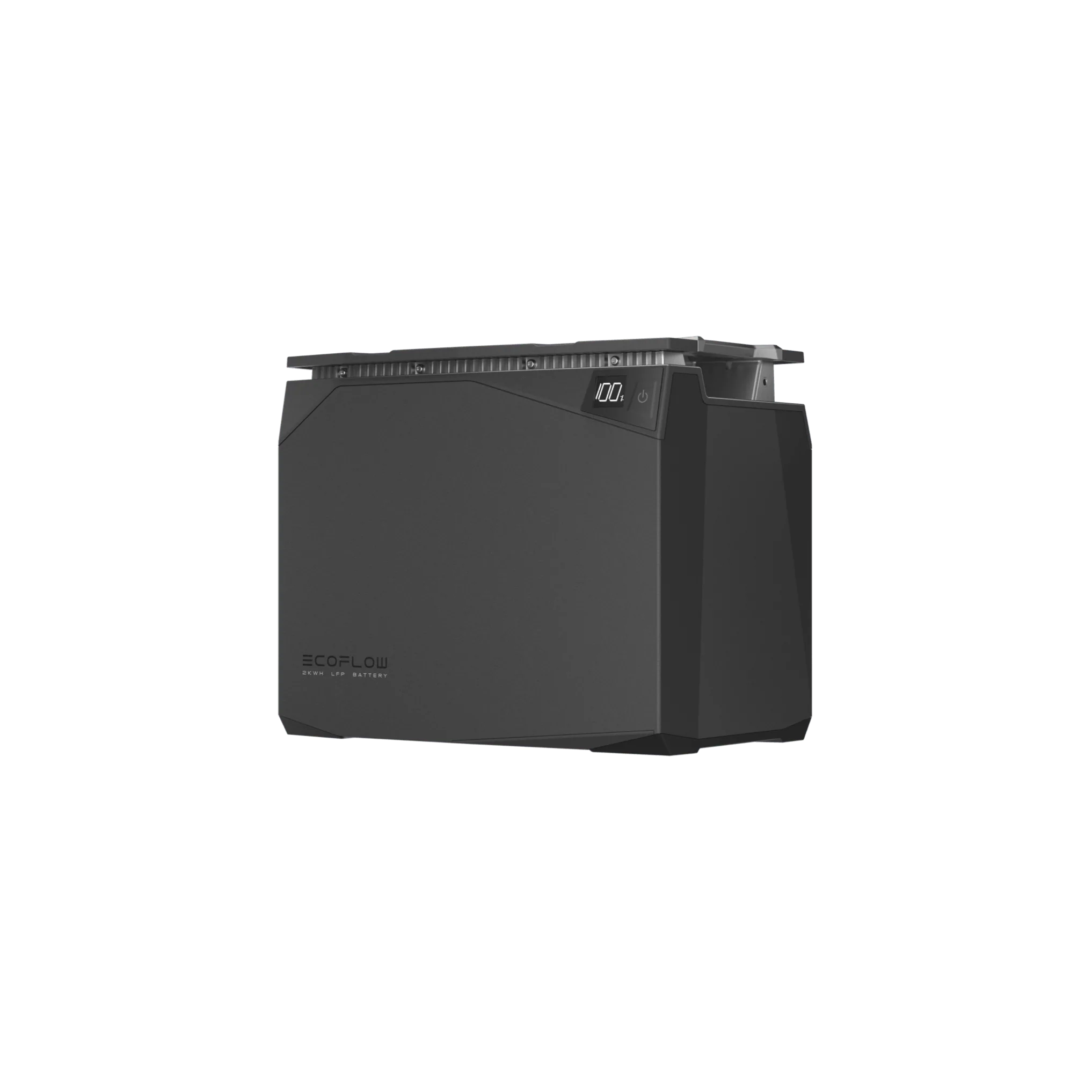 A black box with an EcoFlow 2kWh LFP Battery on a white background.
