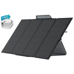 A black EcoFlow 400W Monocrystalline Portable Solar Panel on a white background.