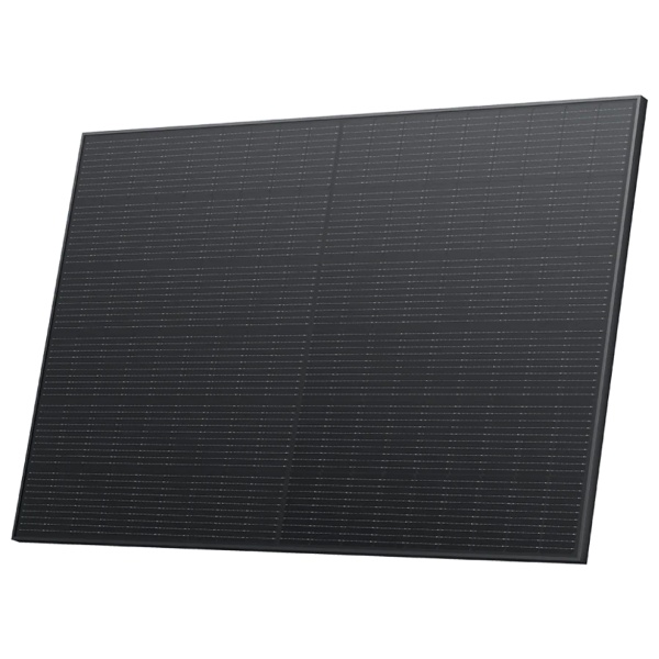 A black solar panel on a white background available for shipping in 1-2 weeks.