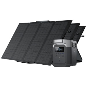 A solar panel with a battery attached to it, EcoFlow DELTA 1000 Solar Generator + 3 (Three) 160W Portable Solar Panels.