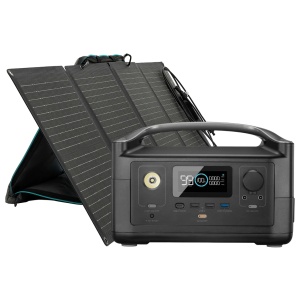 A portable solar panel with a battery and charger by EcoFlow.
