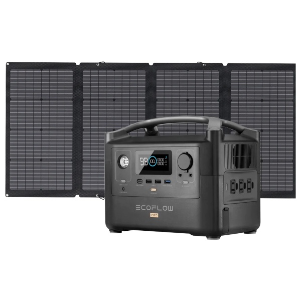 A portable solar power system with a battery, charger, and EcoFlow RIVER Pro Generator + 1 (One) 220W Portable Solar Panel (SHIPS IN 1-2 WEEKS