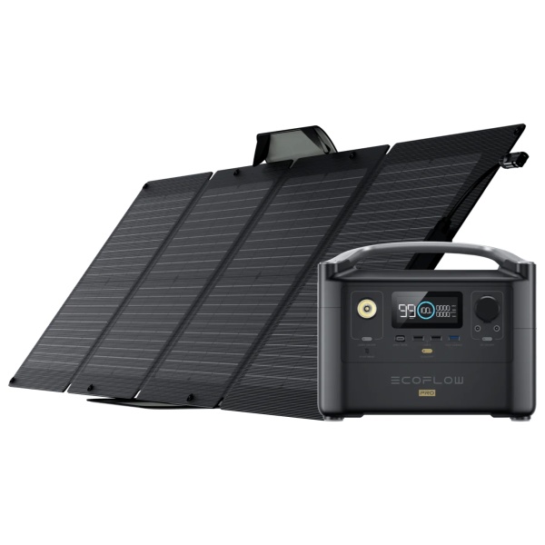 A solar panel with battery and charger - EcoFlow RIVER Pro Solar Generator + 110W Portable Solar Panel.