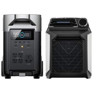 EcoFlow's portable air conditioner with remote control is powered by the DELTA Pro Solar Generator.