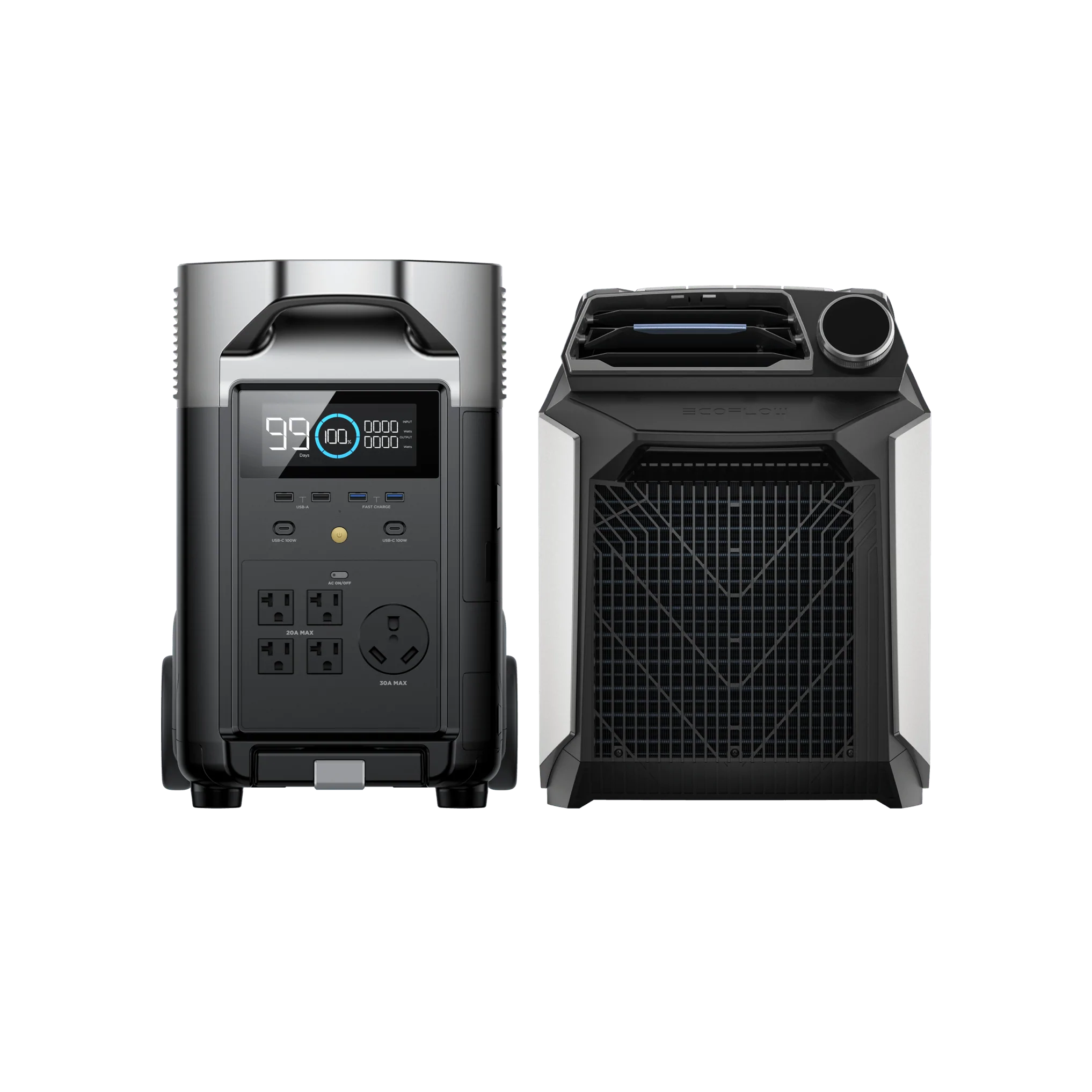 EcoFlow's portable air conditioner with remote control is powered by the DELTA Pro Solar Generator.