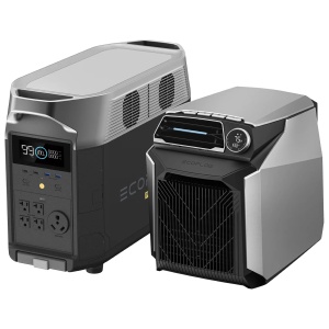 Two portable air conditioners on a white background, including EcoFlow Wave Portable Air Conditioner.