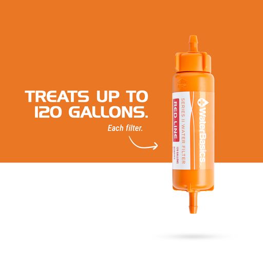 Emergency Pump and Filter Kit treats up to 120 gallons of water.