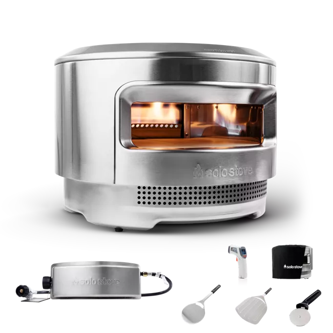 A portable stove with burner and stainless steel construction.
