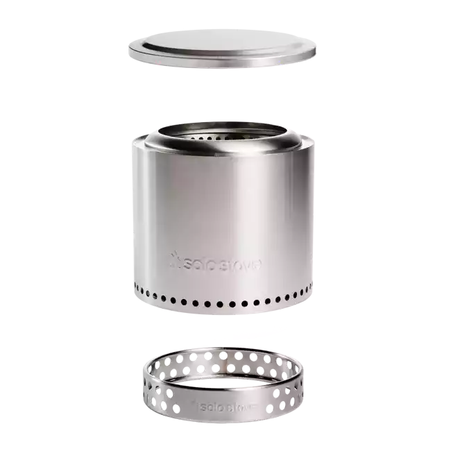 A stainless steel pot with a lid.
