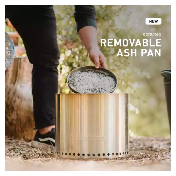A man is preparing a portable stainless steel ash pan.