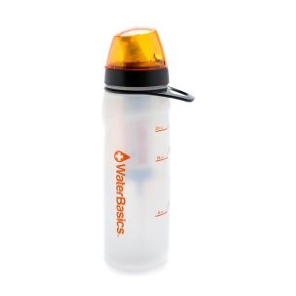 Water bottle, orange lid.