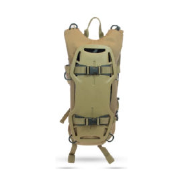 A tan backpack with two straps for hydration.