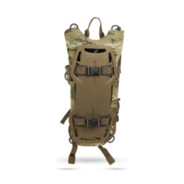 A pressurized hydration pack with straps in Multicam pattern, available for shipping in 1-2 weeks.