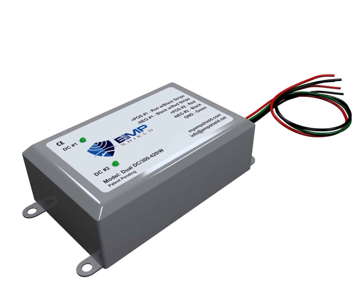 Dual-DC power supply with a wire connection, suitable for EMP Shield and Solar/Wind applications.