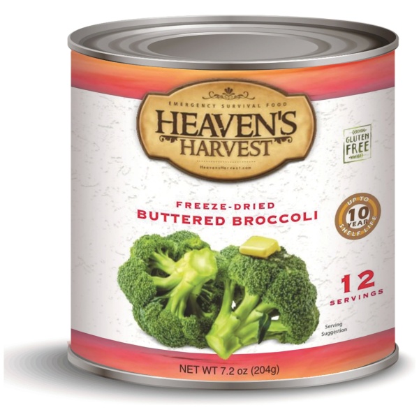 Heaven's harvest buttery broccoli 12 oz can is perfect for emergency food storage.