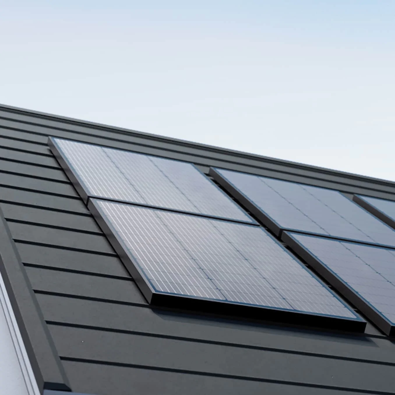 Solar panels on the roof of a house utilizing EcoFlow 100W Rigid Solar Panel technology.