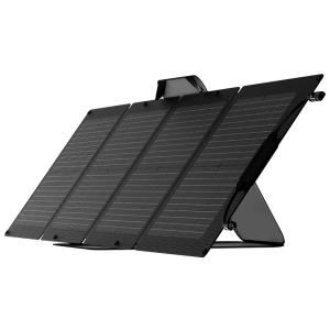 A black EcoFlow 110W Portable Solar Panel on a white background.